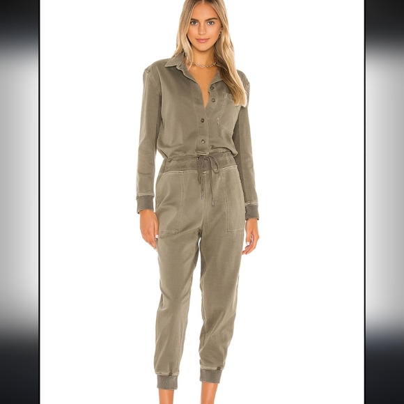 James Perse Mixed Media Utility Jumpsuit Sergeant Drawstring Waist Size Small - Picture 16 of 16